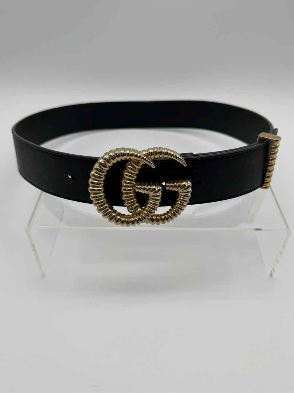 Gucci GG Marmont Torchon Black Leather Belt Size 85